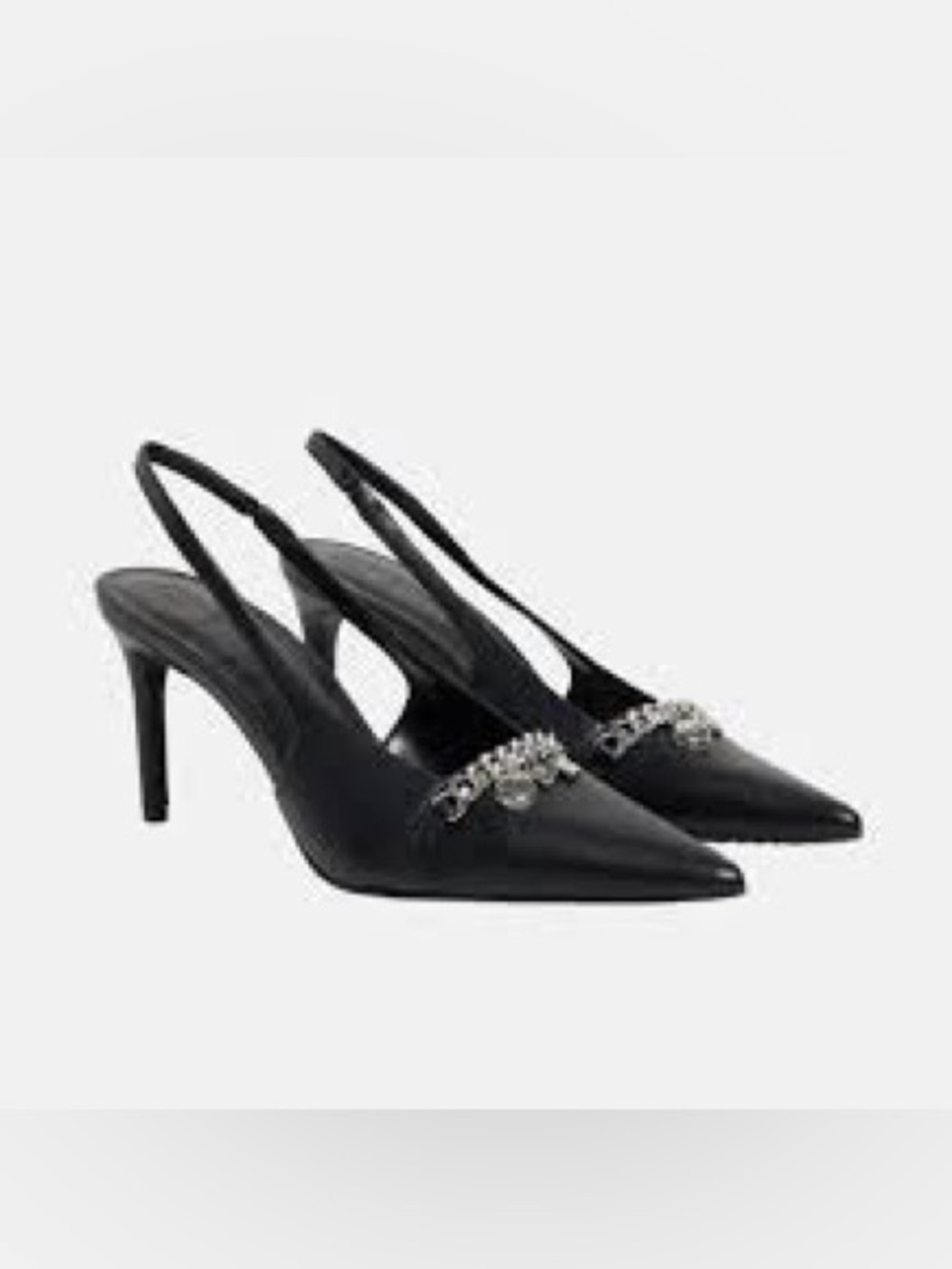 New! DKNY Slingback Pumps Black Heels Chain & Charms Detail Size 8.5